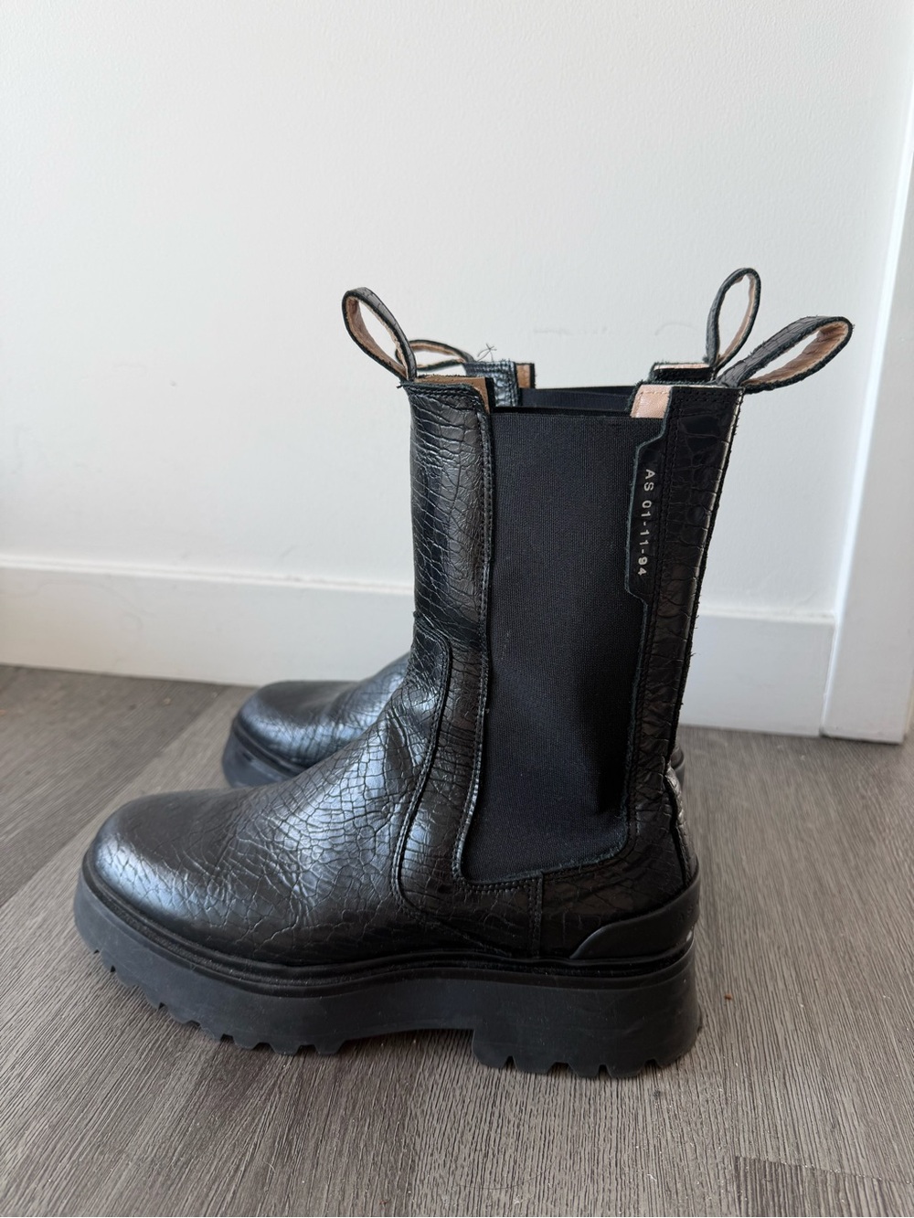 AllSaints Chunky Chelsea Boots Croc Embossed